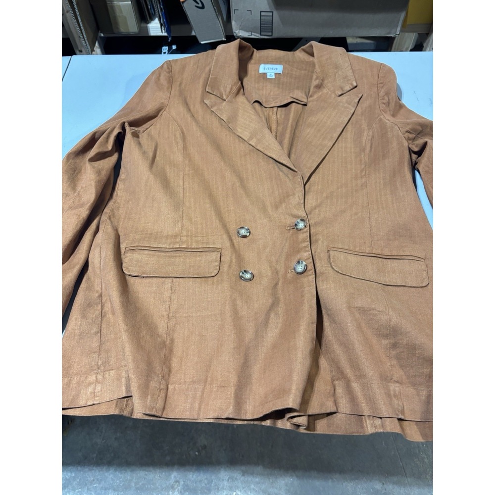 Evereve Linen Blazer‎ Jacket Women's Size XL Caramel Tan